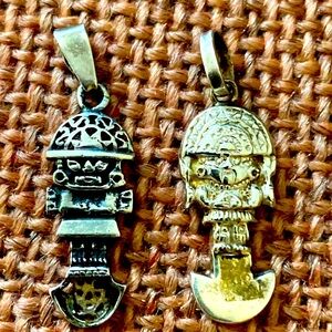 2 vintage sterling silver Aztec Tumi warrior charms pendant s lot